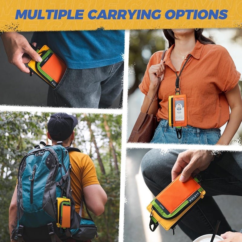 VULKIT Water-Resistant Keychain Wallet with Lanyard for Men and Women, Outdoor Zipper Pouch Wallet with Clear ID Window, for Hiking, Fishing, Skateboard and any Outdoor Activities, Citrus Trail - Image 3